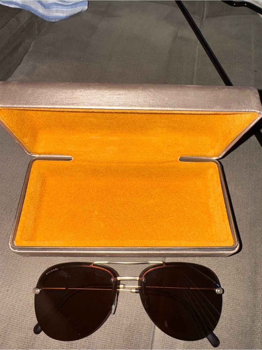 Women's Bvlgari Brown Rimless Aviator Sunglasses Crystal Detail w/ Case